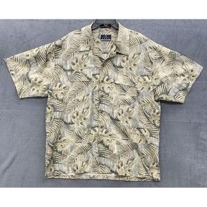 ENRO Button Up Shirt Mens Size Medium Floral Short Sleeve Linen Blend Adult